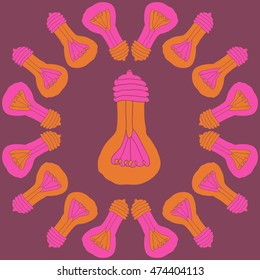 Pattern with  incandescent lamps , doodles. Hand drawn.