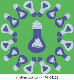 Pattern with  incandescent lamps , doodles. Hand drawn.
