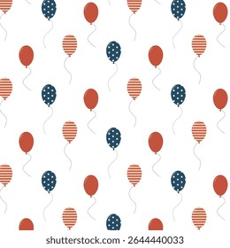 Día de la Independencia de Estados Unidos. Tres globos en colores de la bandera de EE.UU. Globo con estrellas sobre fondo azul y globo rojo con rayas blancas. 