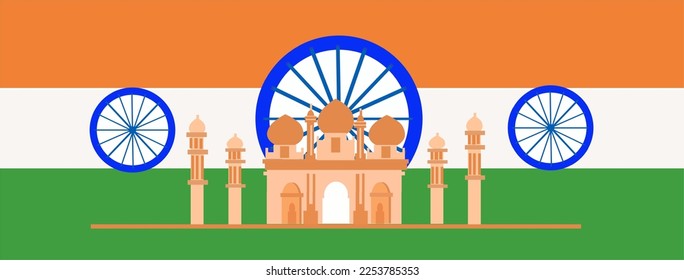 Pattern of Indian flag with Red fort in Delhi, India. 