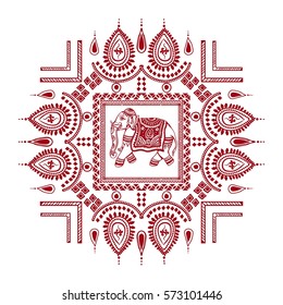 pattern Indian ornamental elephants and tribal ethnic ornaments