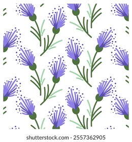 pattern with indigo cornflowers and leaves