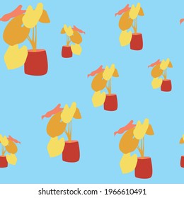 pattern with indoor plants. contrasting tones. pomegranate, canary, orange colors. alocasia. pattern for textiles in bright colors