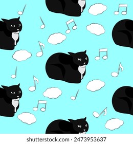 The pattern (infinite picture) of the cat meme - maxwell cat. The illustration is made in pastel colours. The picture conveys a joke, humour, laughter, music.