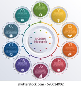 Pattern for infographic 10 positions colorful circles in a circle.