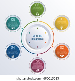 Pattern for infographic 6 positions colorful circles in a circle.