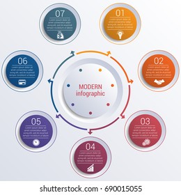 Pattern for infographic 7 positions colorful circles in a circle.