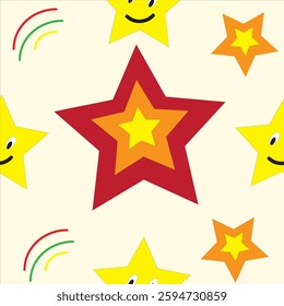 The pattern is inspired by stars, creating a cute cartoon pattern that can be adapted into fabric patterns or used in many other ways.