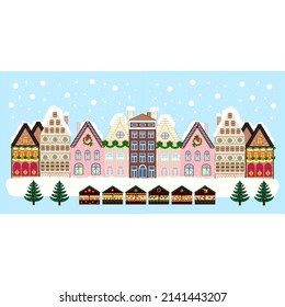 pattern interesting super nice abstract and cute picture. Vector illustration. Colorful bright houses with trees on the hills. Buildings