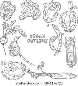 Pattern for international vegan day with vegetables made in outlines