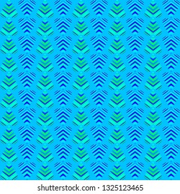 Pattern of intersecting azure hearts and sea water stripes. Abstract striped pattern of leaves and hearts.