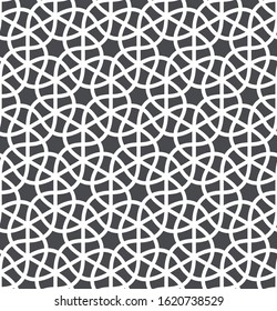Pattern with intersecting curved stripes. Abstract seamless vector background. Modern monochrome texture with stylized leaves and flowers. Stylish lattice design.