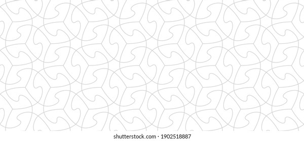 Pattern with intersecting lines and waves on white background. Monochrome Seamless vector texture in light color. Trendy design for textile, fabric, and wrapping. Stylish decorative lattice.