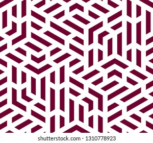 Pattern with intersecting straight stripes, polygons and stars. Abstract seamless vector background. Modern monochrome texture. Stylish lattice design.