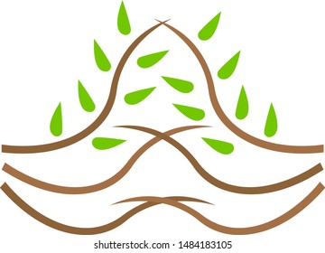 pattern of intersecting tree branches with green leaves nature concept object for design