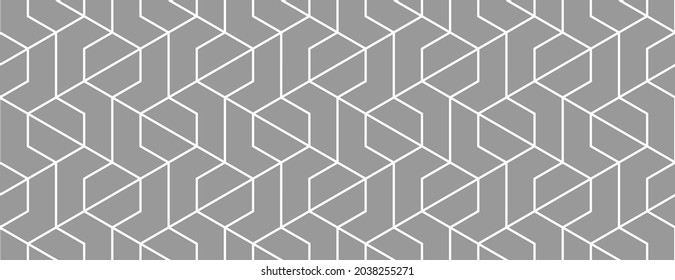 Pattern with intersecting white stripes on grey background. Abstract seamless vector design for textile, fabric and wrapping. Modern monochrome texture. Stylish lattice design.