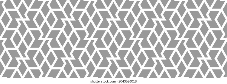 Pattern with intersecting white stripes on grey background. Abstract seamless vector design for textile, fabric and wrapping. Modern monochrome texture. Stylish lattice design.