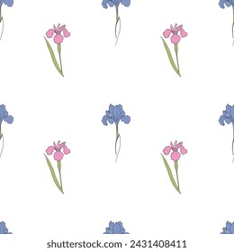 pattern with an iris flower drawn in vector, postcard with a delicate flower