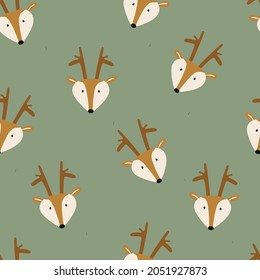 Pattern with isolated deers on green background