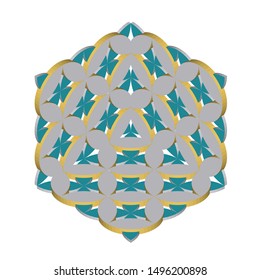 Pattern Isometric ornament of abstract mandala of geometric motifs round lace with batik motifs carved. Templates for interior design, decorative art objects, insulation on a white background - Vector