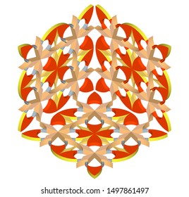 Pattern Isometric ornament of abstract mandala of geometric motifs round lace with batik motifs carved. Templates for interior design, decorative art objects, insulation on a white background - Vector