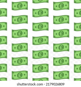 Pattern of Italian Lira banknotes on transparent background with mini doodle (icon) and green color. Vector Illustration