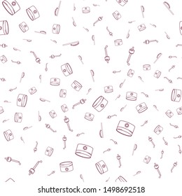 Pattern of items for care, beauty. Cartoon style, line, vector illustration.