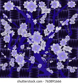 Pattern in Japan style with Sakura blossom on blue background. Vector illustration could be used for background, dishes, textile, house interior or wallpaper.