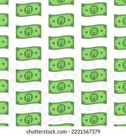 Muster der japanischen Yen-Banknoten auf transparentem Hintergrund mit Mini-Doodle (Symbol) und grüner Farbe. Vektorgrafik