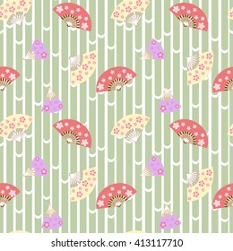  Pattern with japanese fans. Vector illustration.