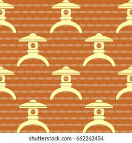 Pattern of Japanese traditional stone lantern on color background. Vector illustration.