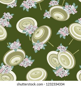 Pattern of the Japanese traditional umbrella and hydrangea,