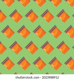 Patrón de las jarras con miel sobre fondo verde. Imagen vectorial.