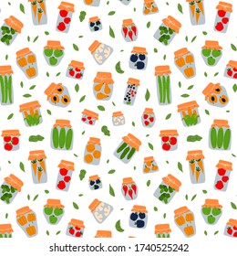 patrón con jarras para picar verduras y frutas. Preservando verduras y frutas. Comida fermentada. Acantilación de otoño. Conservación de la cosecha.