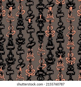 Pattern of jewelry chains and belts on pastel backgrounds.  Ready to color and print. Patterns for textile fabrics. All over and Vector print