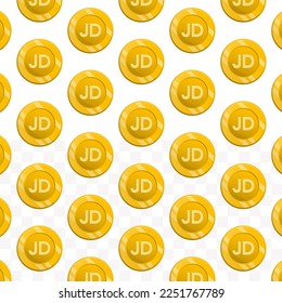 Pattern of Jordanian Dinar currency on transparent background with mini doodle (icons) and gold color. Vector Illustration