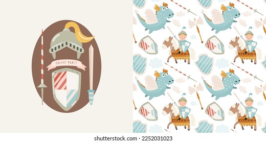 Pattern Joust and emblem Knight Party Vector illustration