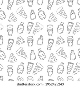 Zumos de patrón en botellas, cremas, lociones. Dibujado a mano al estilo Doodle. EPS vectorial 10