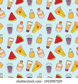 Pattern Juices in bottles, Creams, Lotions. Drawn by hand. Vector EPS 10