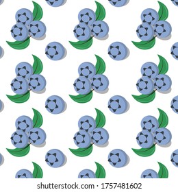 Pattern with juicy blueberries on a white background.