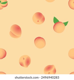 Pattern with juicy peaches in a gradient on a pink background. Vector illustration