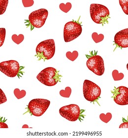 A pattern of juicy strawberries and hearts
