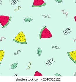A pattern with juicy watermelons and lime leaves in a modern style