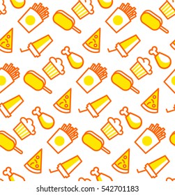 Pattern with junk food. Background with chicken, pizza, ice cream and muffin.