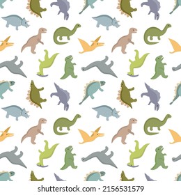 Pattern of Jurassic ancient dinosaurs, prehistoric dino animals background for kids. Collection of dragons for children. Vector illustration