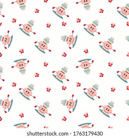 Patrón de pastel rosa kawaii y caja de regalo sobre fondo blanco para papel pintado, textil, papel impreso. Diseño de vectores.