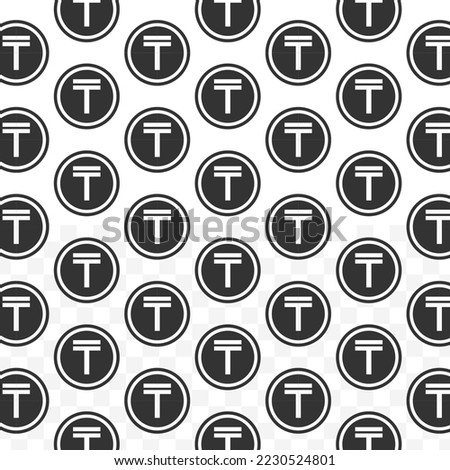 Pattern of Kazakhstani tenge coin in white background with mini doodle (icons). Vector Illustration