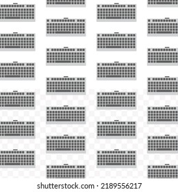 Pattern of keyboard in transparent background (PNG) with mini doodle (icons). Vector Illustration