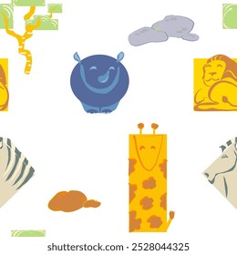 Pattern with kids African animals, funny, interesting and colorful.