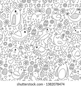 Pattern kids fabric, textile, nursery wallpaper. Vector illustration. Hand drawn singing birds and flowers for little children.